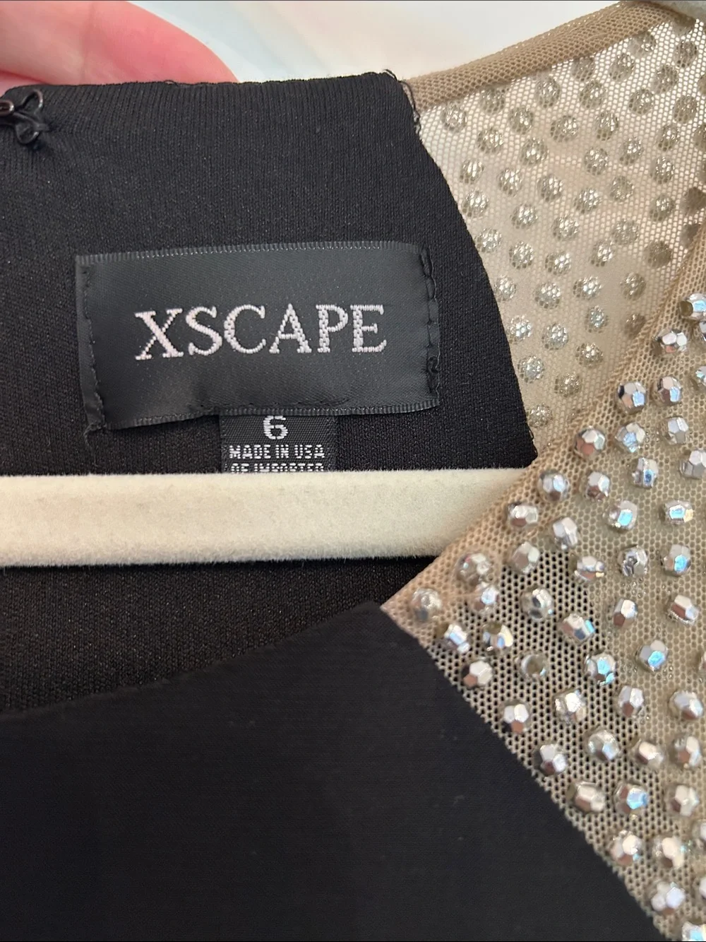 Xscape Black Gown with Nude Beaded Panels - Picture 6 of 6